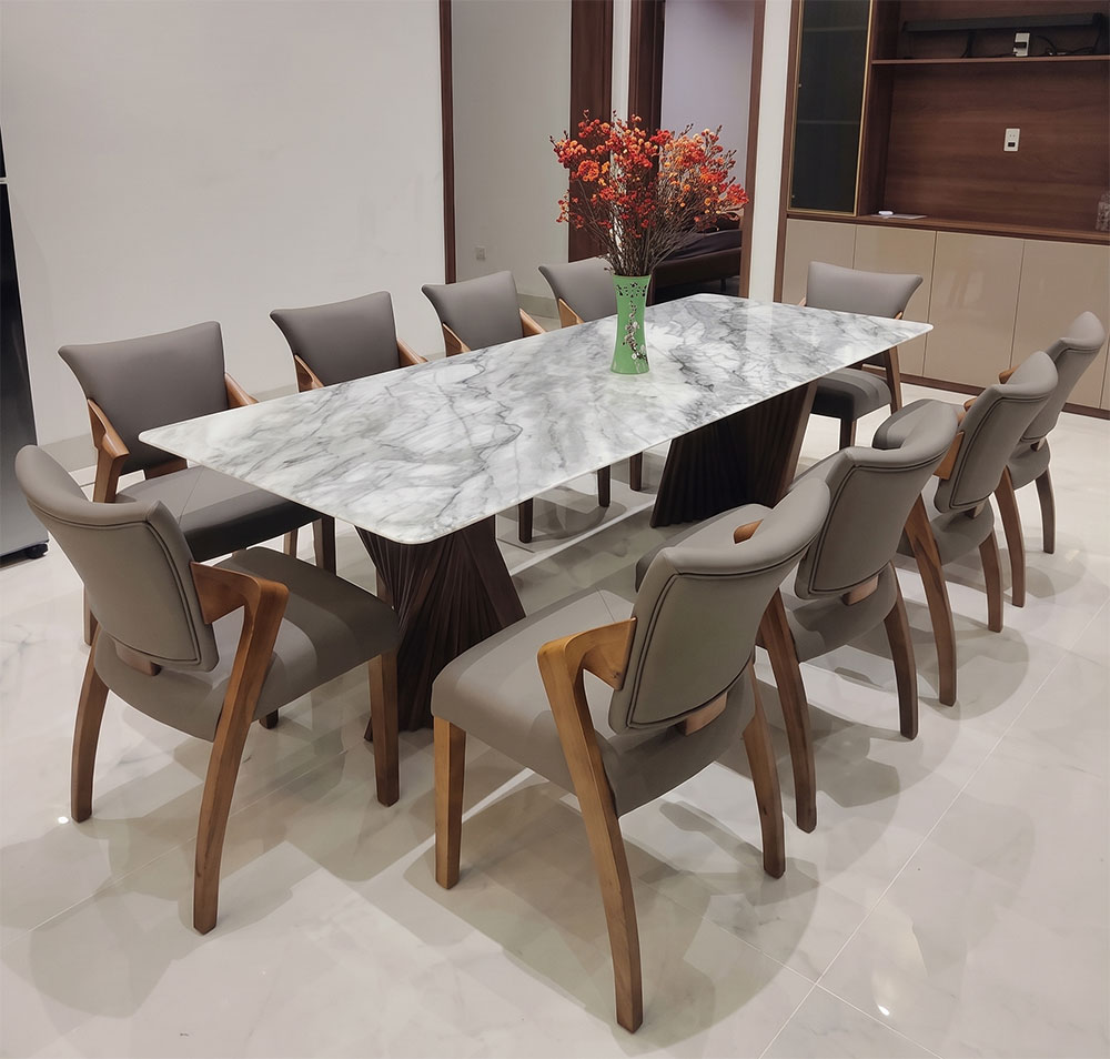 Bàn ăn mặt đá hiện đại 10 ghế