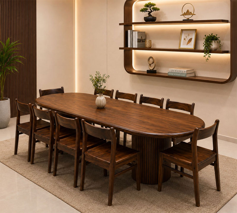 Bàn ăn 10 ghế gỗ nguyên khối